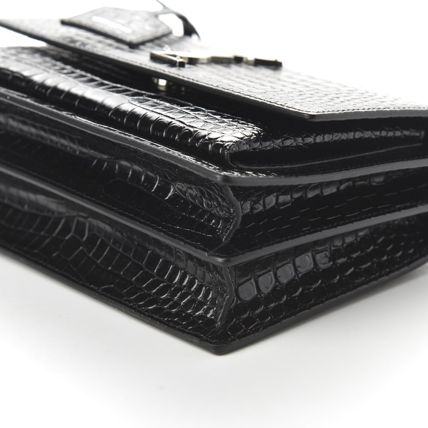 Calfskin Crocodile Embossed Medium Monogram Sunset Black