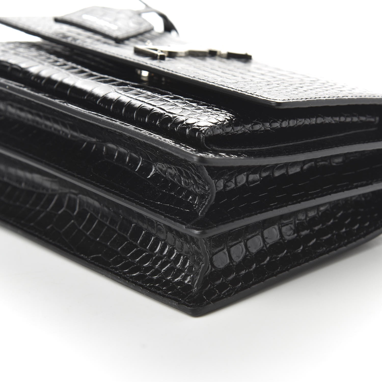 Saint Laurent Calfskin Crocodile Embossed Medium Monogram Sunset Black 7 of 9