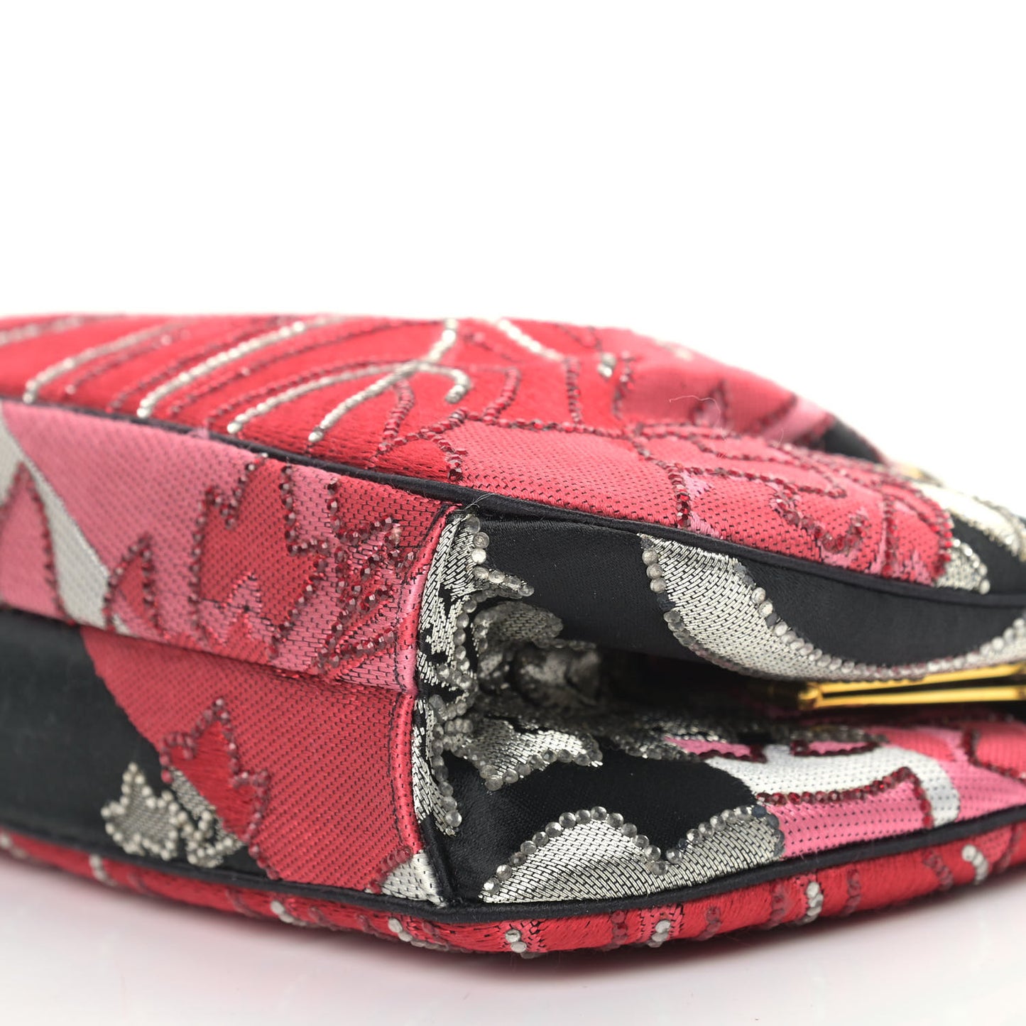 Satin Crystal Embroidered Clutch Red Black