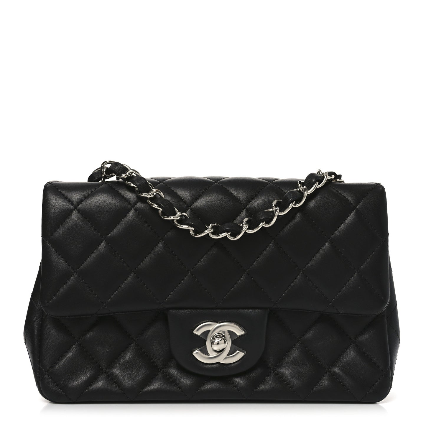 Lambskin Quilted Mini Rectangular Flap Black