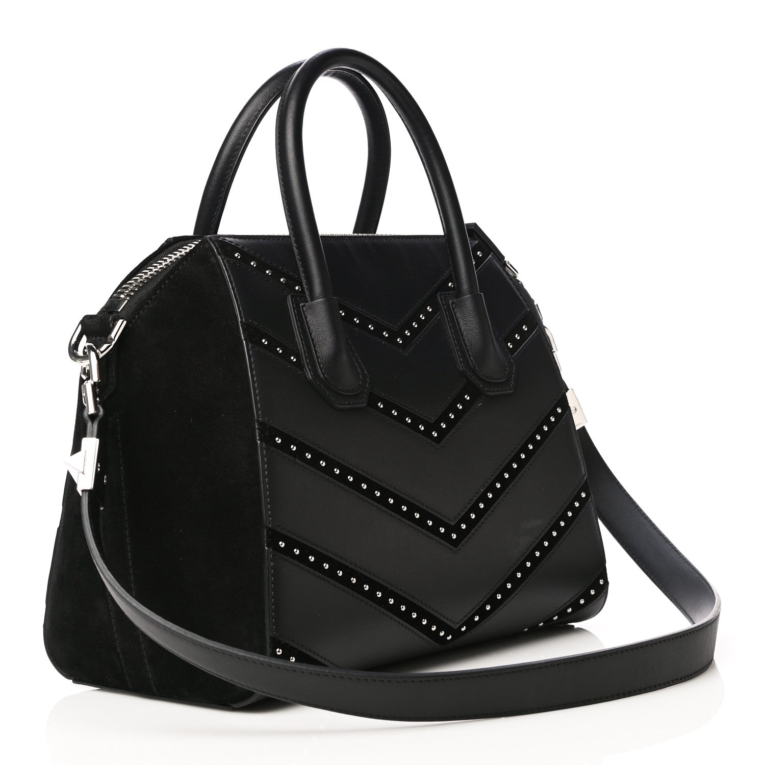Givenchy Calfskin Suede Small Studded Chevron Antigona Black 3 of 15