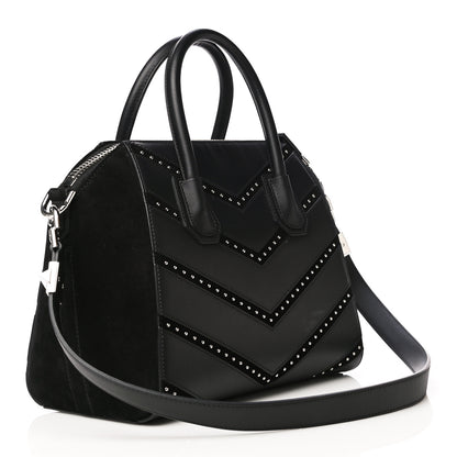 Givenchy Calfskin Suede Small Studded Chevron Antigona Black 3 of 15