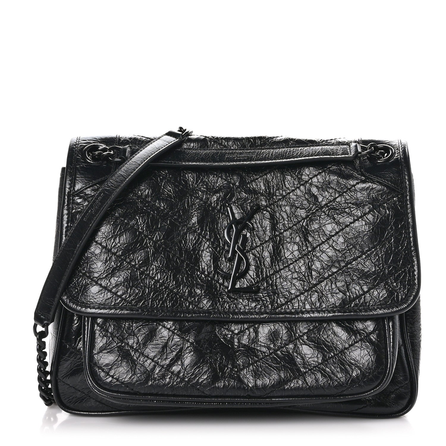 Saint Laurent Crinkled Calfskin Matelasse Monogram Medium Niki Chain Satchel Black 1 of 10