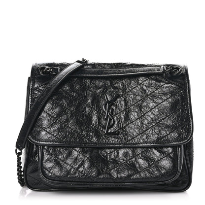 Saint Laurent Crinkled Calfskin Matelasse Monogram Medium Niki Chain Satchel Black 1 of 10