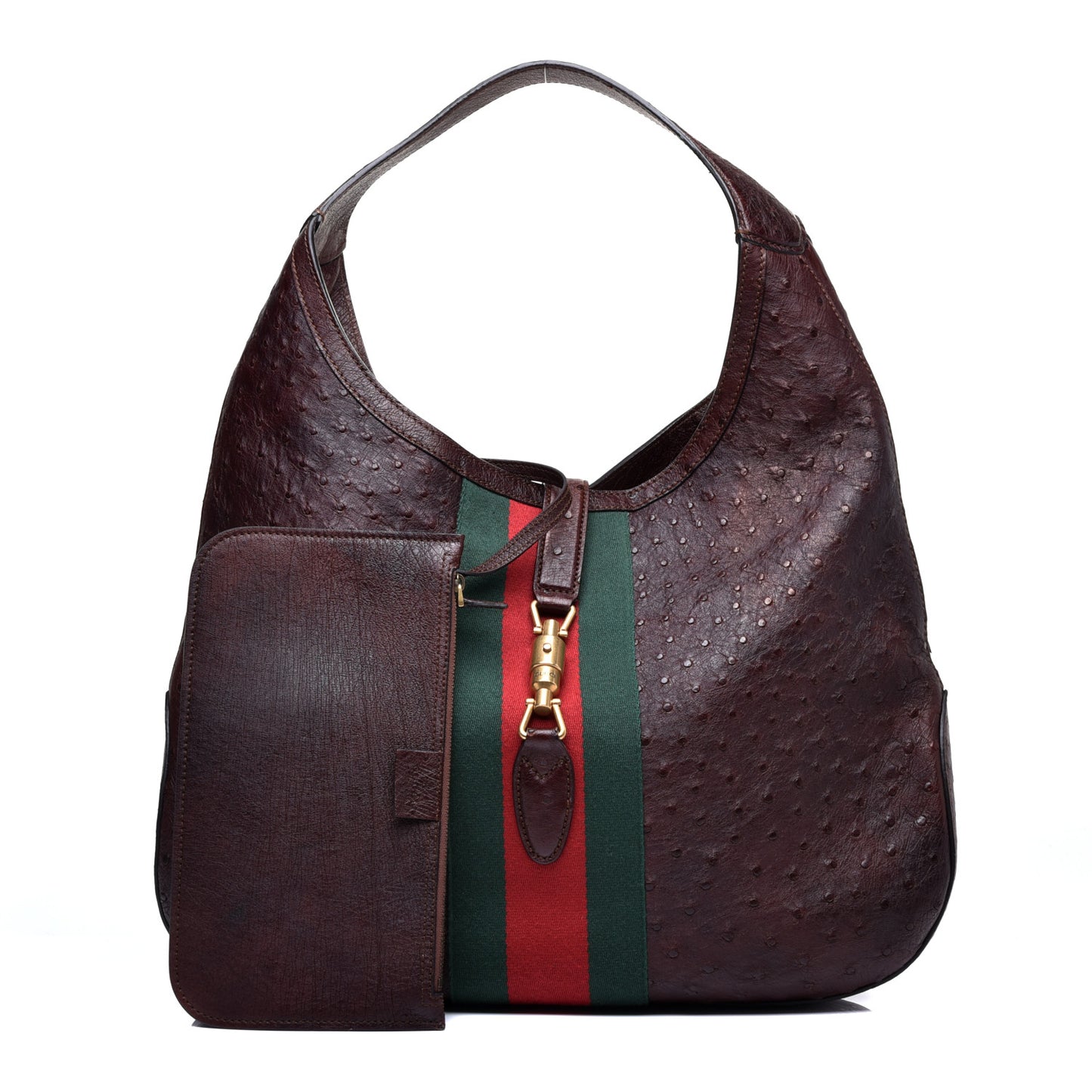 Soft Ostrich Web Large Jackie Hobo Dark Brown