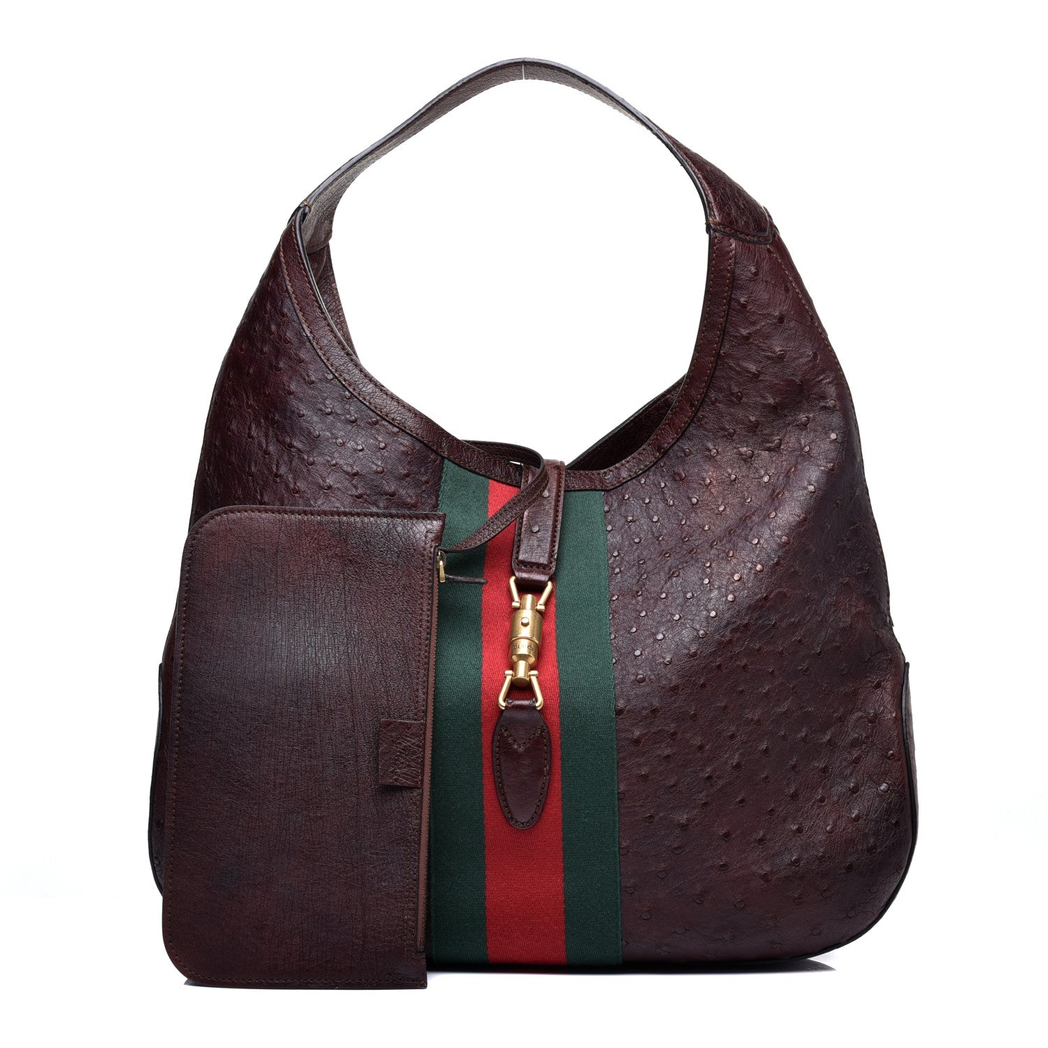 Gucci Soft Ostrich Web Large Jackie Hobo Dark Brown 2 of 12