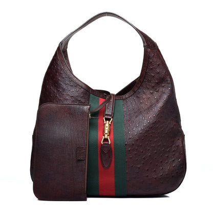 Gucci Soft Ostrich Web Large Jackie Hobo Dark Brown 2 of 12