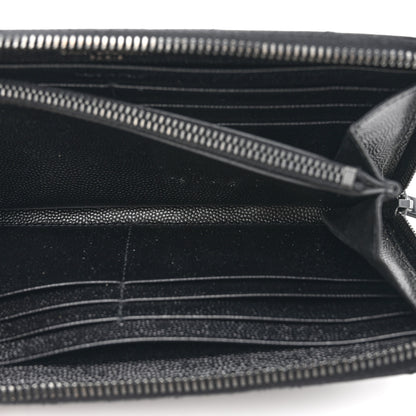 Saint Laurent Grain De Poudre Matelasse Chevron Monogram Monochrome Zip Around Wallet Black 6 of 12