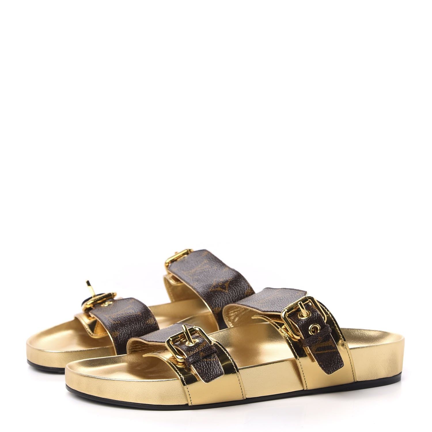 Louis Vuitton Patent Calfskin Monogram Bom Dia Mule Sandals 39 Gold 3 of 8