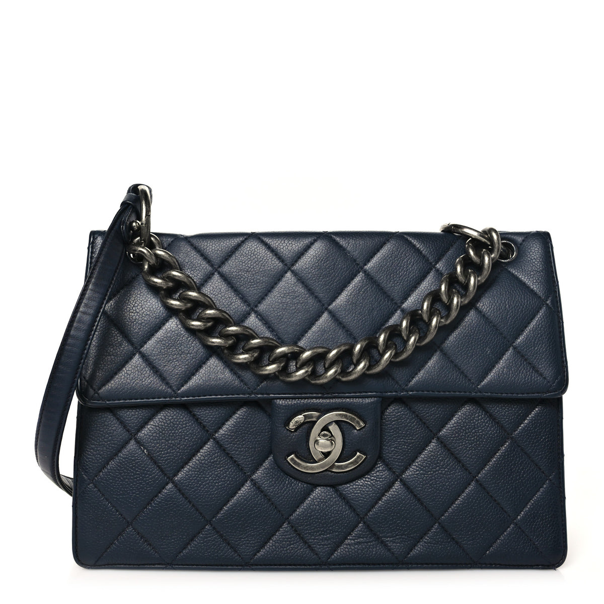 Caviar Quilted Large Retro Class Flap  Navy