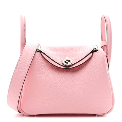 Hermes Taurillon Clemence Verso Mini Lindy 20 Rose Sakura Gris Perle 1 of 11