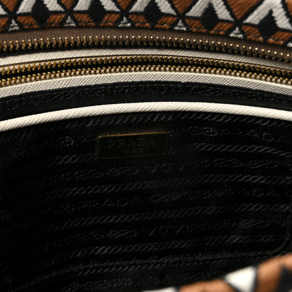 Prada Tessuto Jacquard Printed Large Clutch Brown Black White 6 of 6