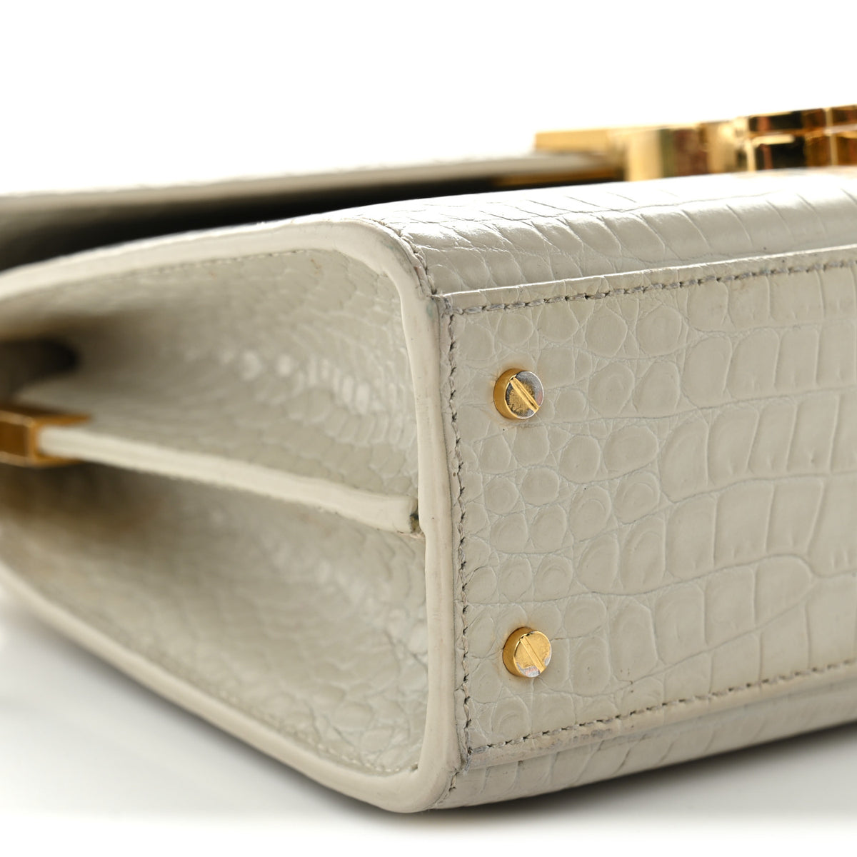 Crocodile Embossed Mini Classic Monogram Cassandra Top Handle Crema Soft