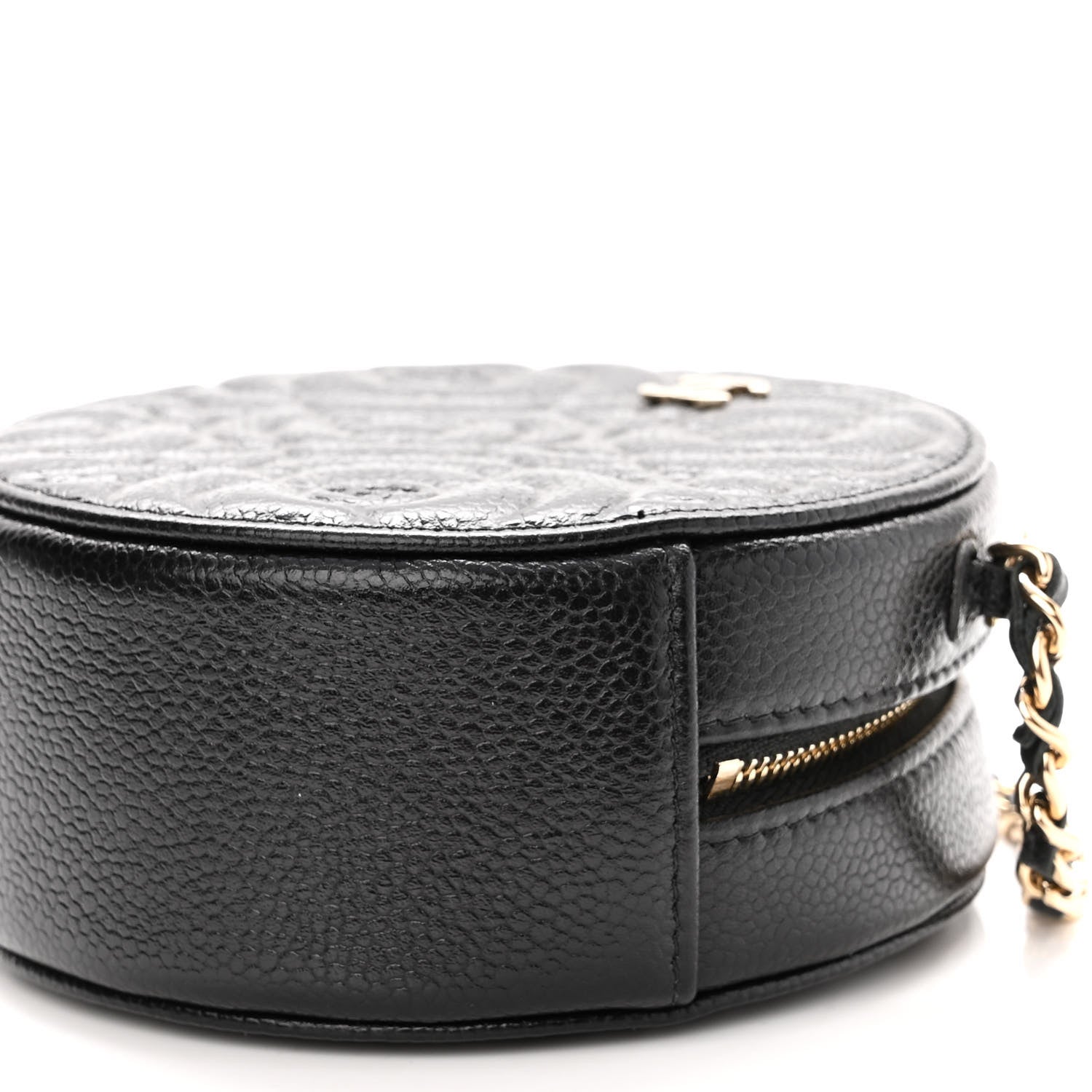 Chanel Caviar Camellia Embossed Round Clutch With Chain Black 10 of 10