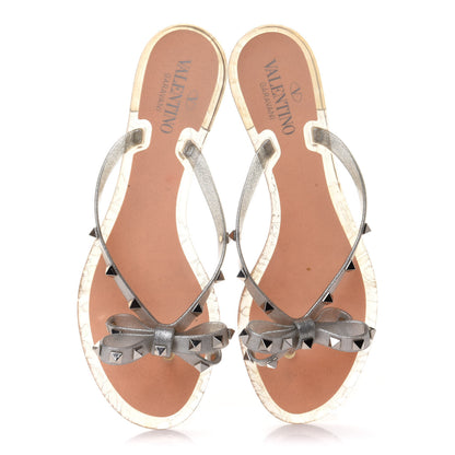 Valentino Garavani PVC Jelly Glitter Rockstud Bow Thong Sandals 41 Silver 5 of 9