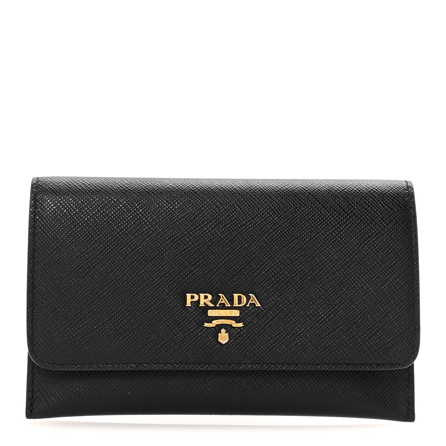 Prada Saffiano Metal Flap Wallet Black 1 of 8