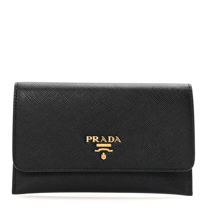 Prada Saffiano Metal Flap Wallet Black 1 of 8