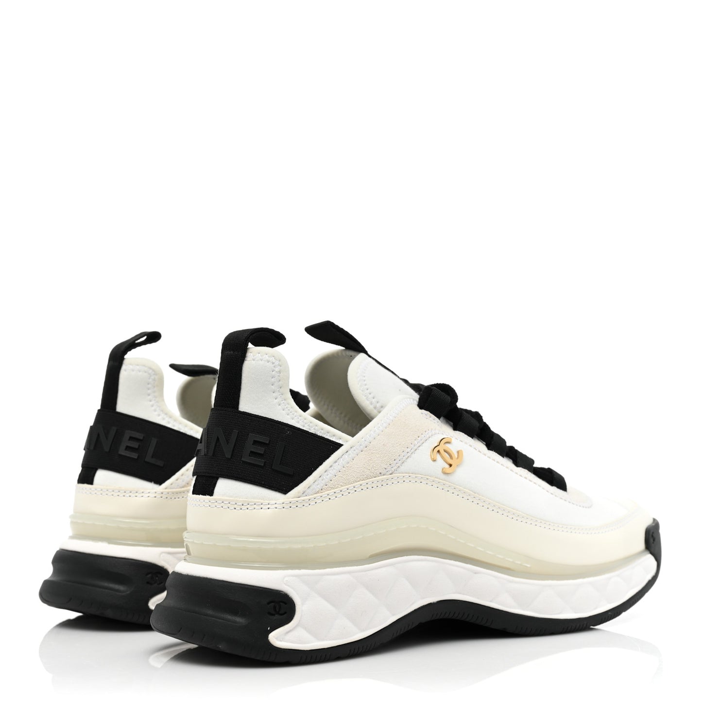 Velvet Calfskin Mixed Fibers CC Sneakers 38.5 Ivory Black