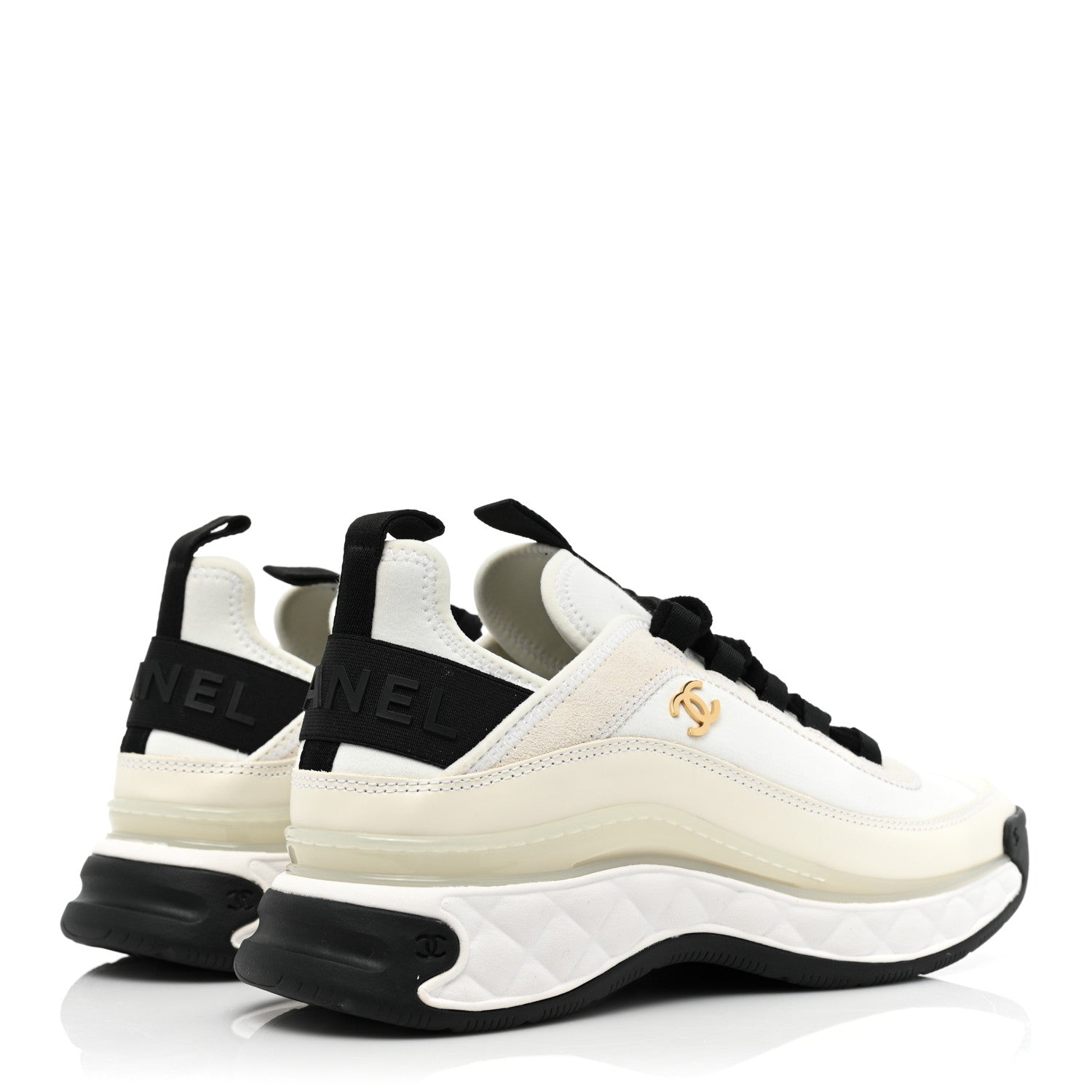 Chanel Velvet Calfskin Mixed Fibers CC Sneakers 38.5 Ivory Black 5 of 11