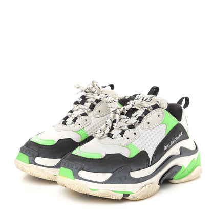 Balenciaga Fabric Mesh Womens Triple S Sneakers 35 White Green Fluo Black 3 of 10