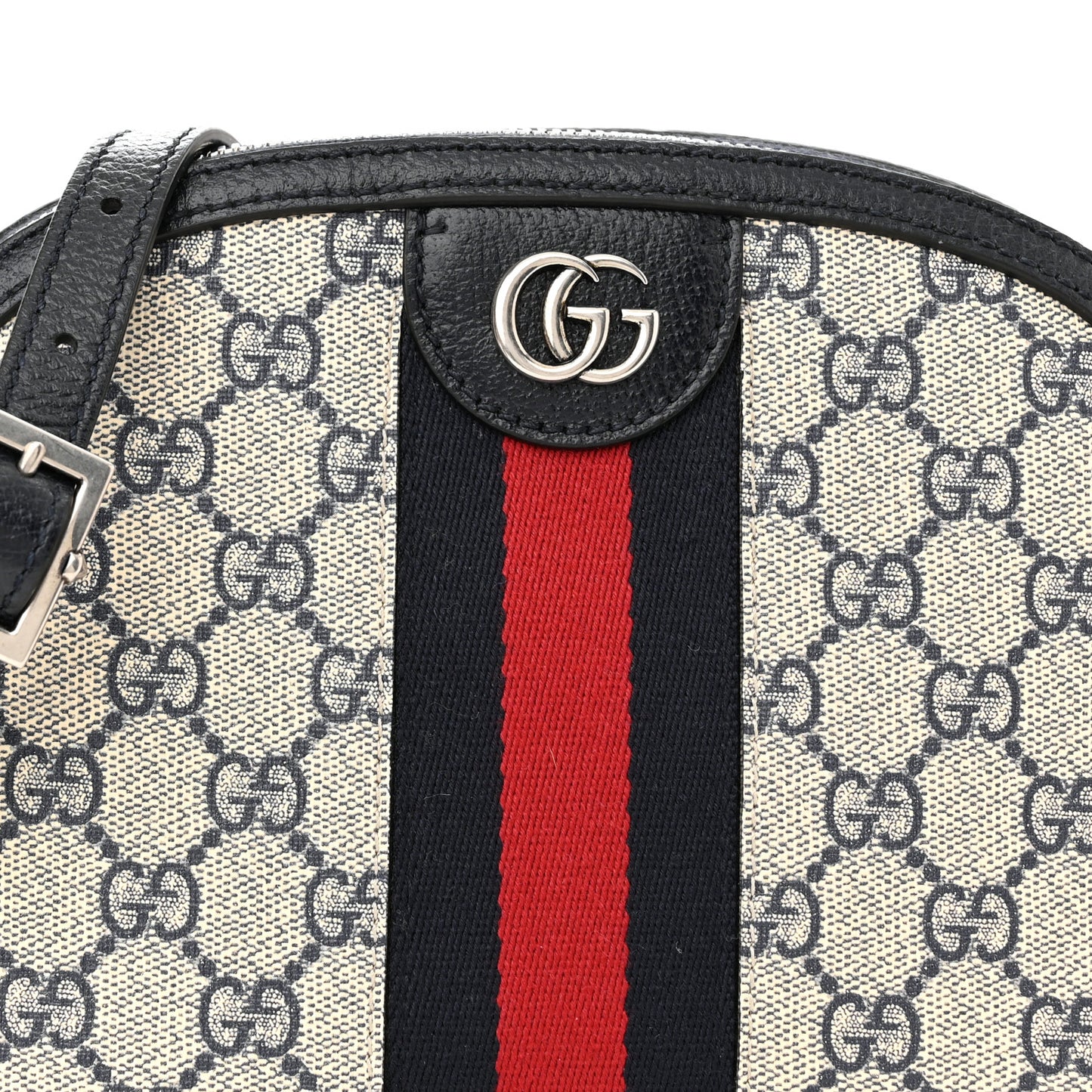 GG Supreme Monogram Textured Dollar Calfskin Web Small Ophidia Dome Shoulder Bag Beige Blue