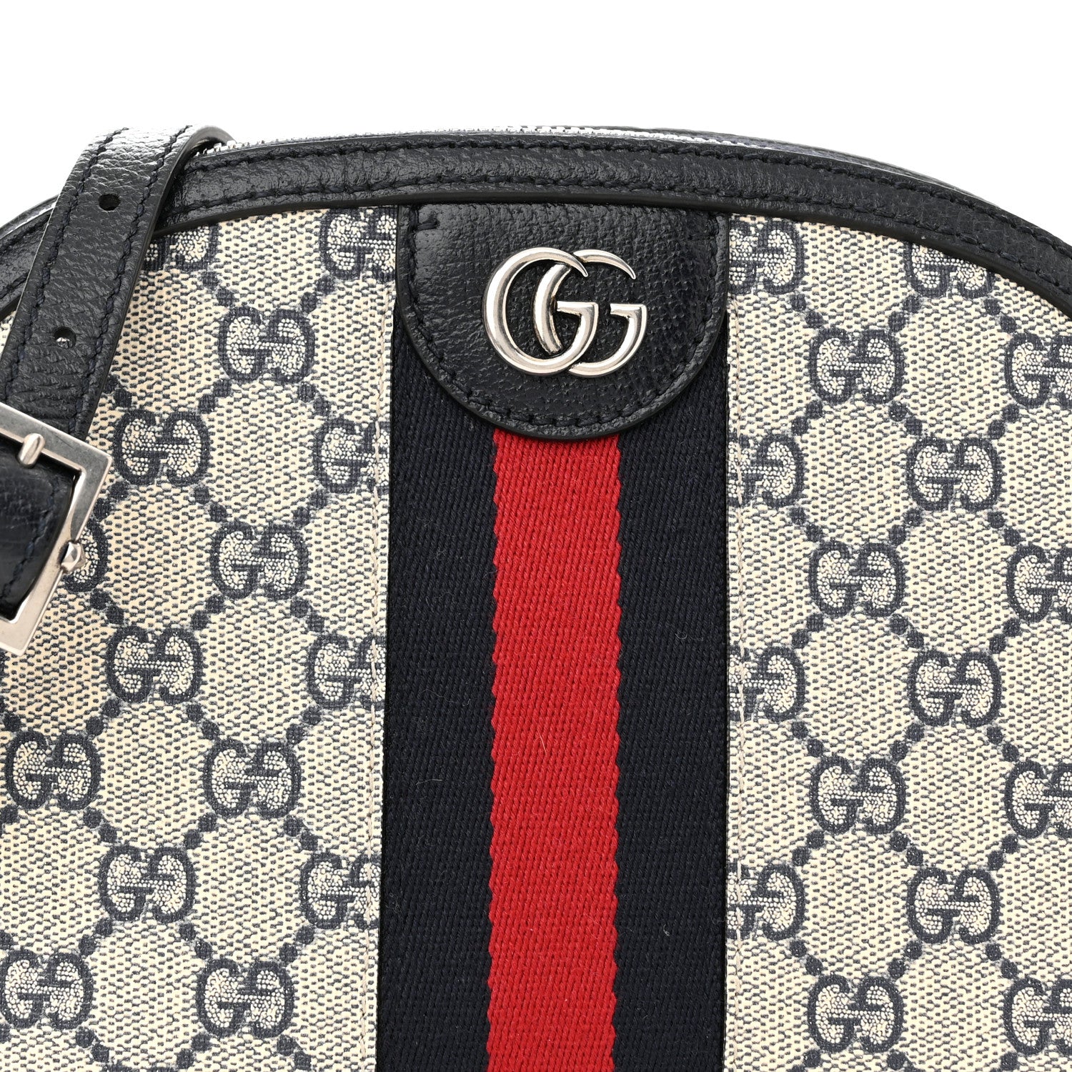 Gucci GG Supreme Monogram Textured Dollar Calfskin Web Small Ophidia Dome Shoulder Bag Beige Blue 7 of 9