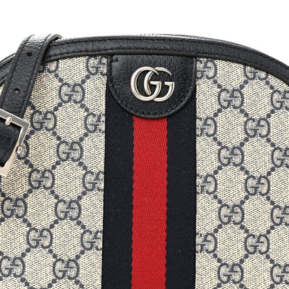 Gucci GG Supreme Monogram Textured Dollar Calfskin Web Small Ophidia Dome Shoulder Bag Beige Blue 7 of 9