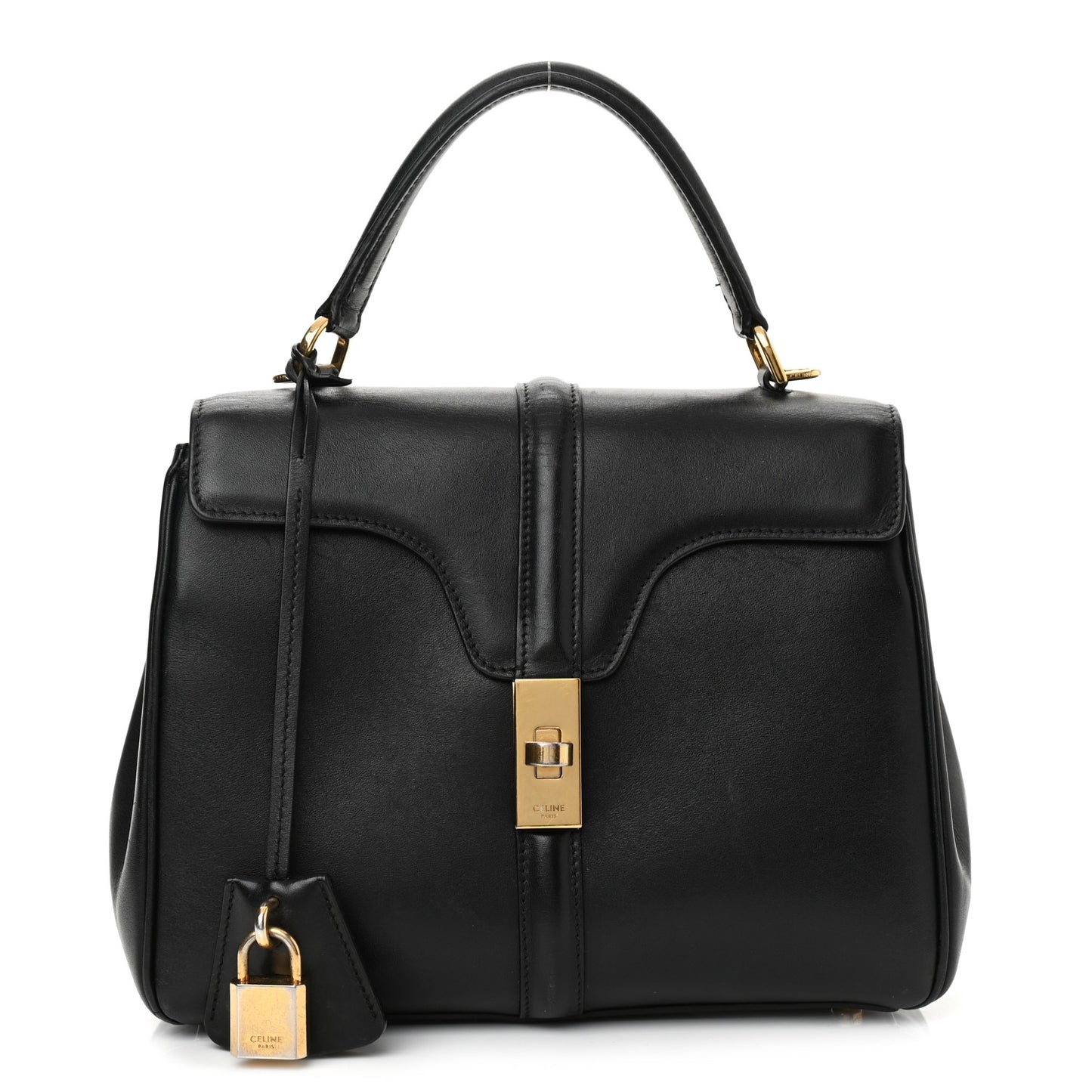 Satinated Calfskin Small 16 Top Handle Bag Black