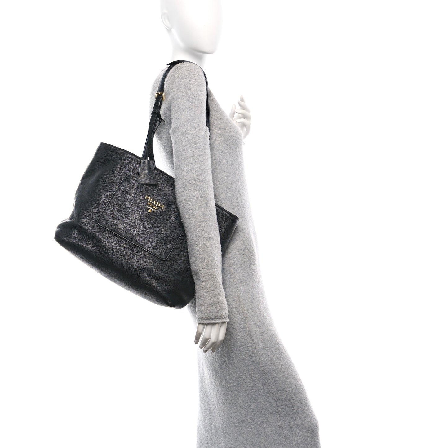 Vitello Daino Pocket Shopping Tote Black