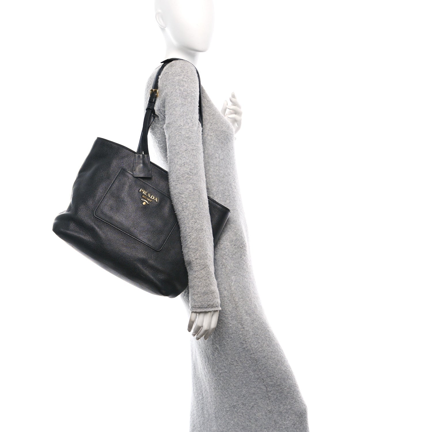 Prada Vitello Daino Pocket Shopping Tote Black 2 of 9