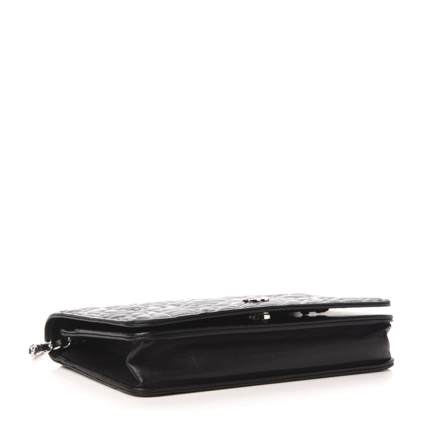 Goatskin Camellia Embossed Wallet on Chain WOC Black