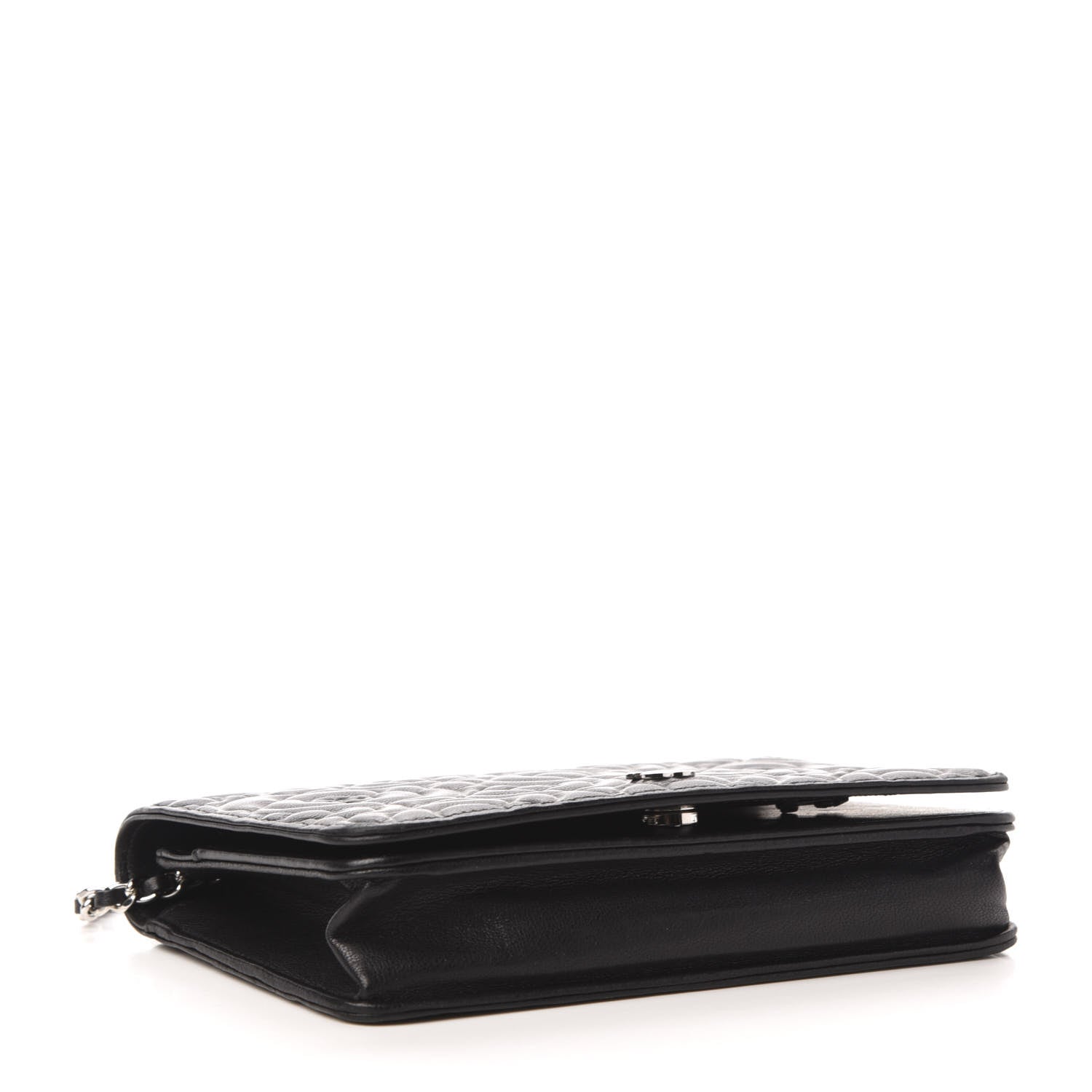 Chanel Goatskin Camellia Embossed Wallet on Chain WOC Black 4 of 10