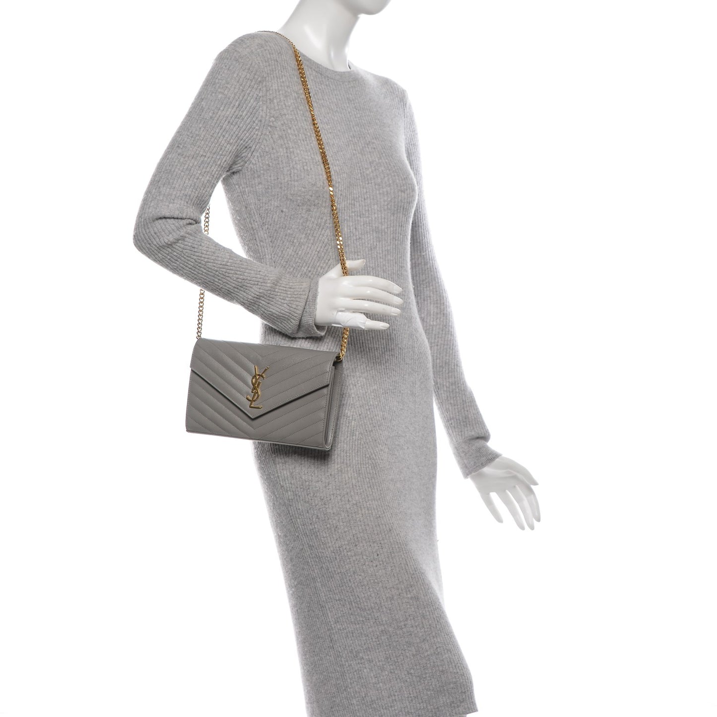 Grain De Poudre Matelasse Chevron Monogram Chain Wallet Oyster Grey