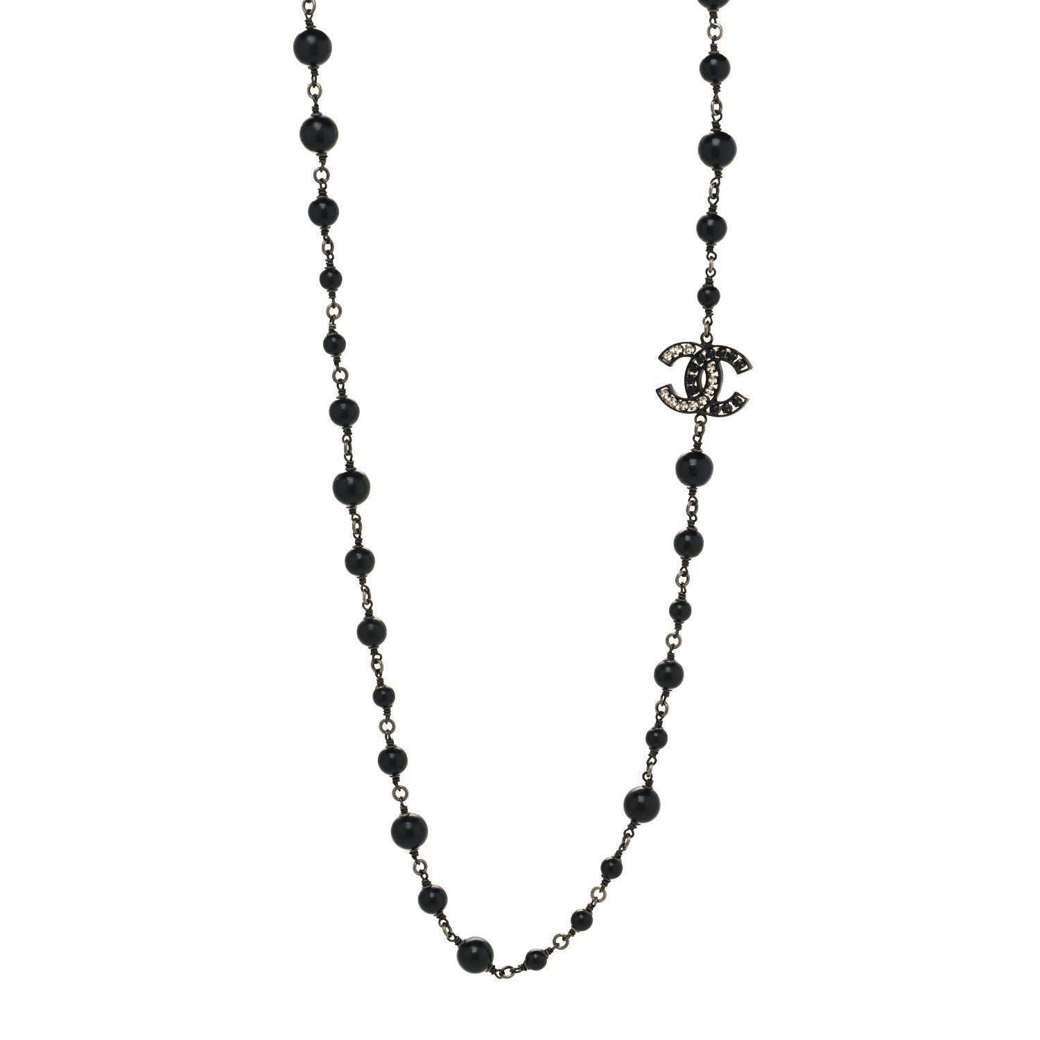 Chanel Pearl Beaded Crystal CC Long Necklace Black 1 of 5