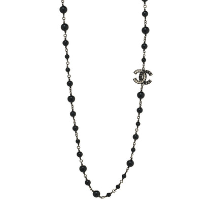 Chanel Pearl Beaded Crystal CC Long Necklace Black 1 of 5