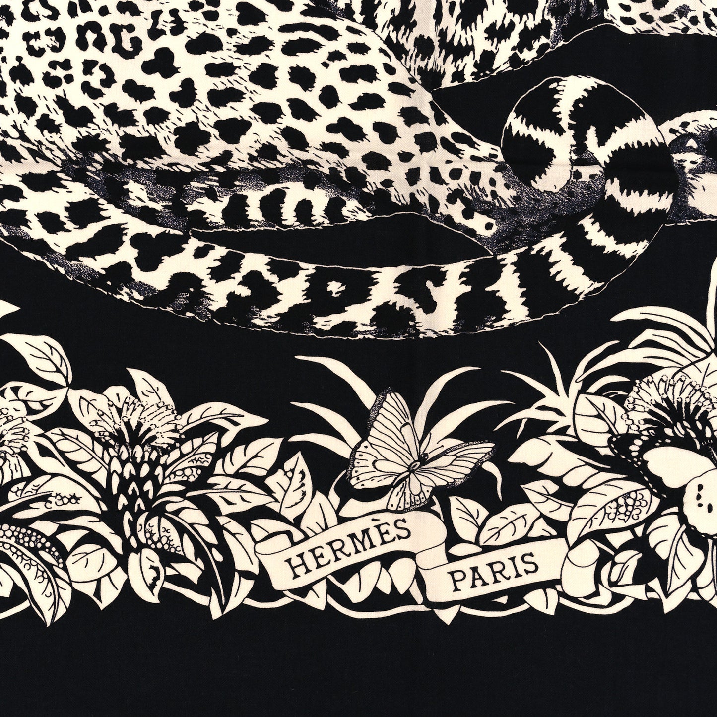 Cashmere Silk Jungle Love Tattoo Shawl 140 Bleu Black White