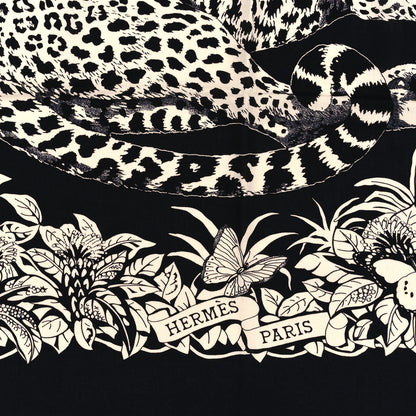 Hermes Cashmere Silk Jungle Love Tattoo Shawl 140 Bleu Black White 2 of 3