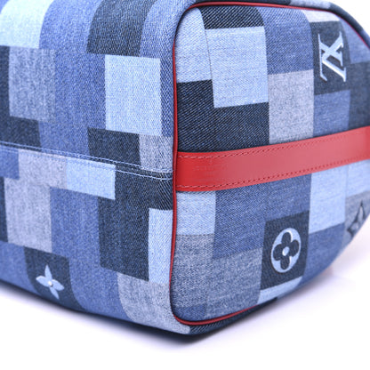 Louis Vuitton Denim Damier Monogram Patchwork Speedy Bandouliere 30 Blue Rouge 14 of 25