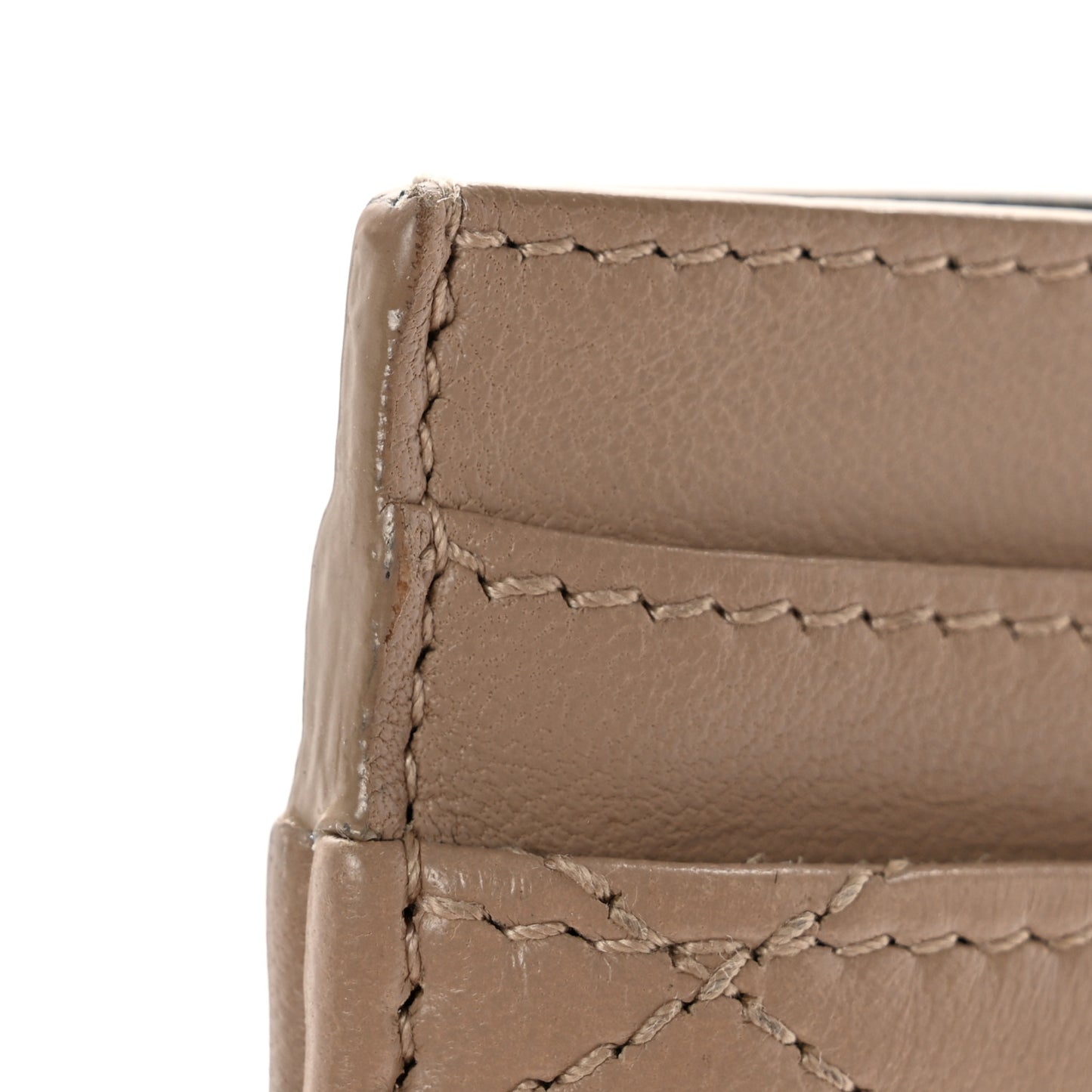 Lambskin Quilted Gaby Card Case Dark Beige