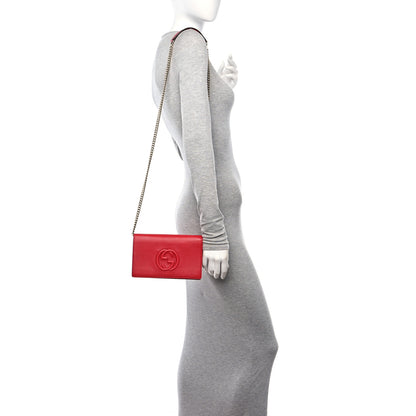 Gucci Pebbled Calfskin Soho Wallet on Chain Hibiscus Red 2 of 10