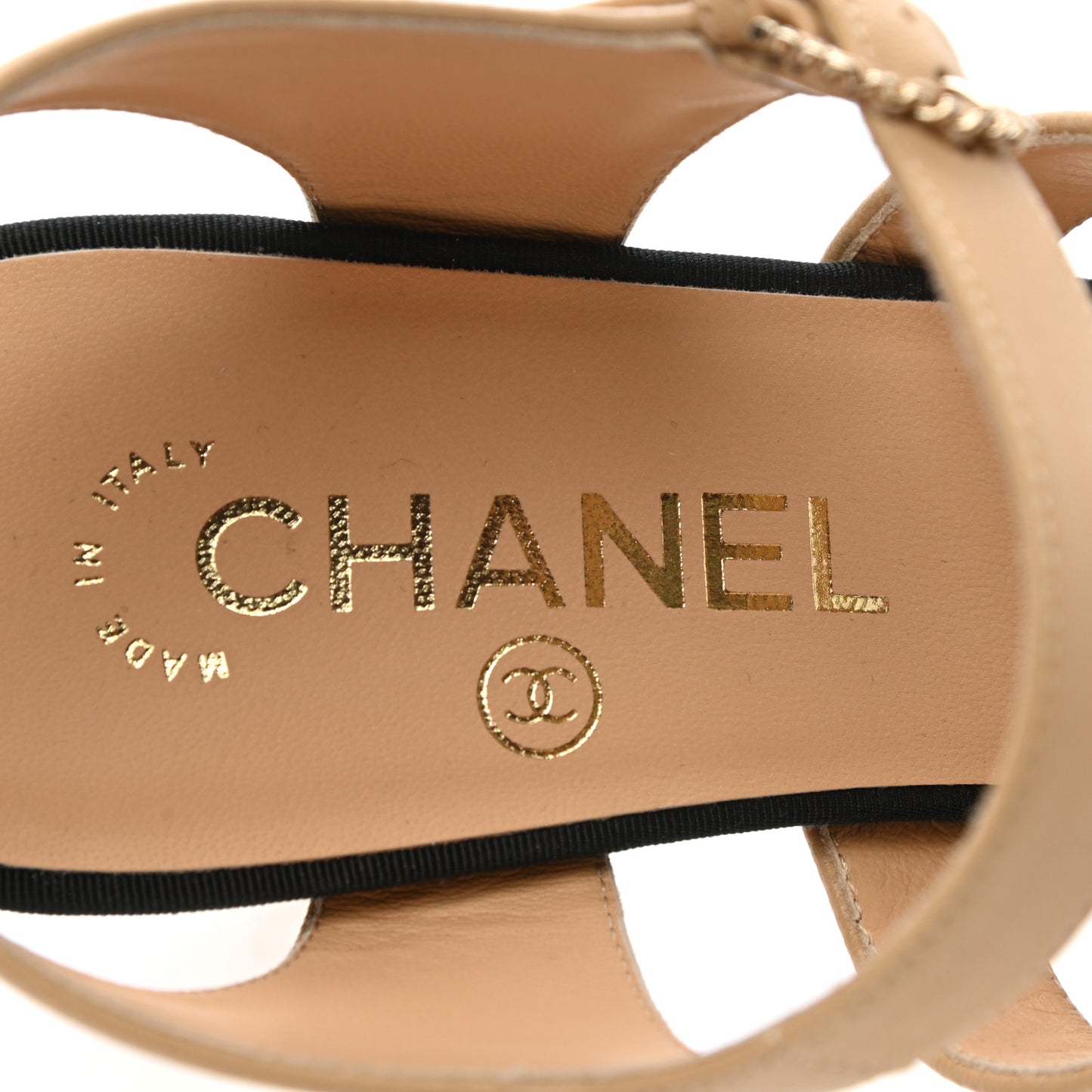 Lambskin Grosgrain Pearl Sandals 37.5 Beige Black