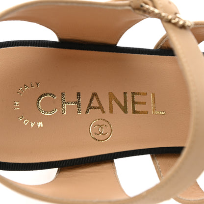 Chanel Lambskin Grosgrain Pearl Sandals 37.5 Beige Black 7 of 11