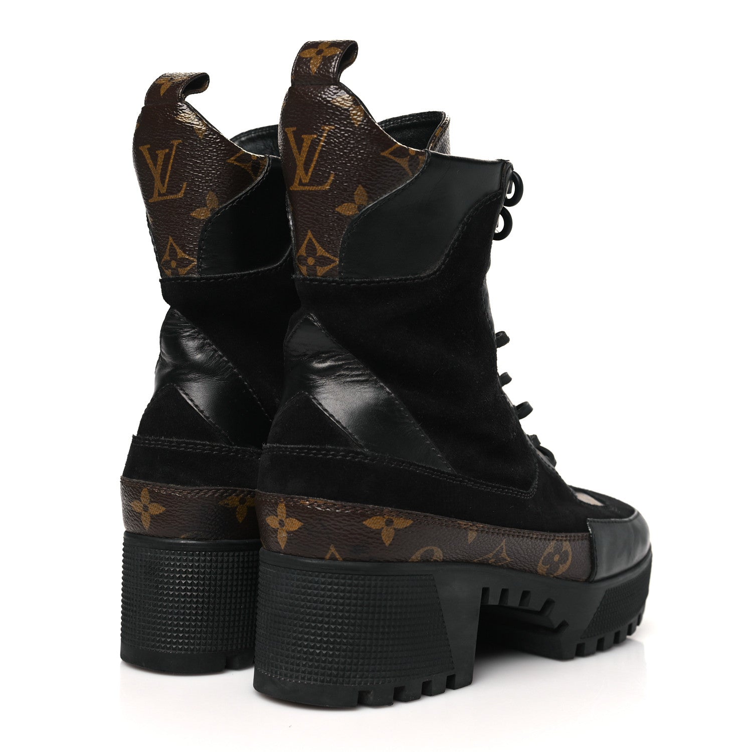 Louis Vuitton Suede Calfskin Monogram Laureate Platform Desert Boots 38 Black 5 of 9