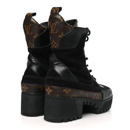Louis Vuitton Suede Calfskin Monogram Laureate Platform Desert Boots 38 Black 5 of 9