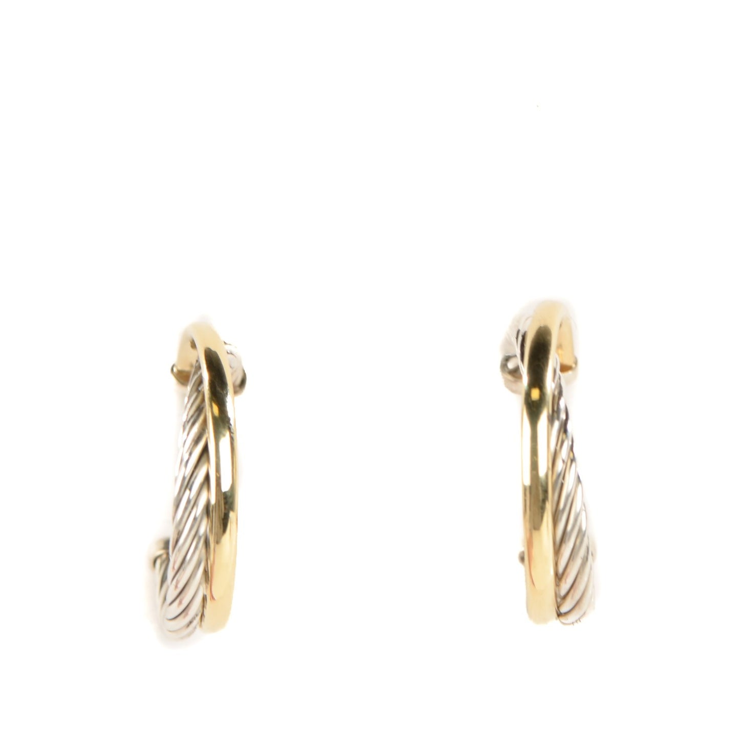 Sterling Silver 18K Yellow Gold 23mm Crossover Cable Hoop Earrings