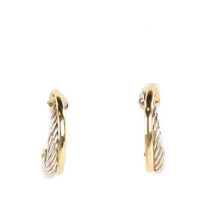 David Yurman Sterling Silver 18K Yellow Gold 23mm Crossover Cable Hoop Earrings 1 of 5