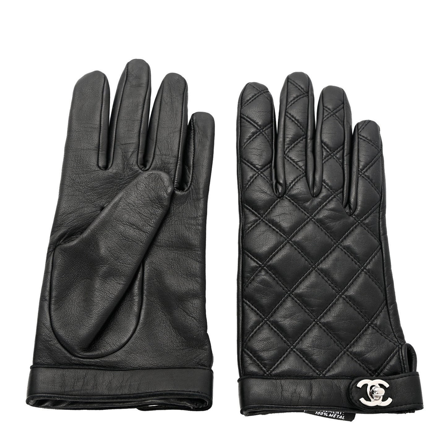 Lambskin Quilted Turnlock Gloves 7.5 Black