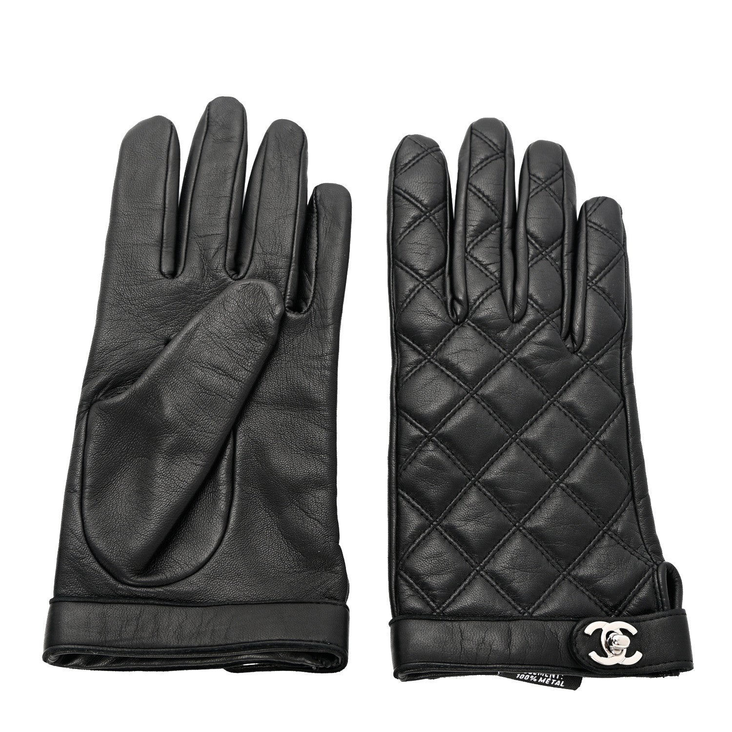 Chanel Lambskin Quilted Turnlock Gloves 7.5 Black 2 of 7