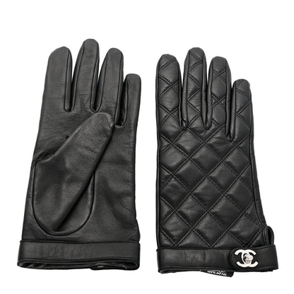 Chanel Lambskin Quilted Turnlock Gloves 7.5 Black 2 of 7