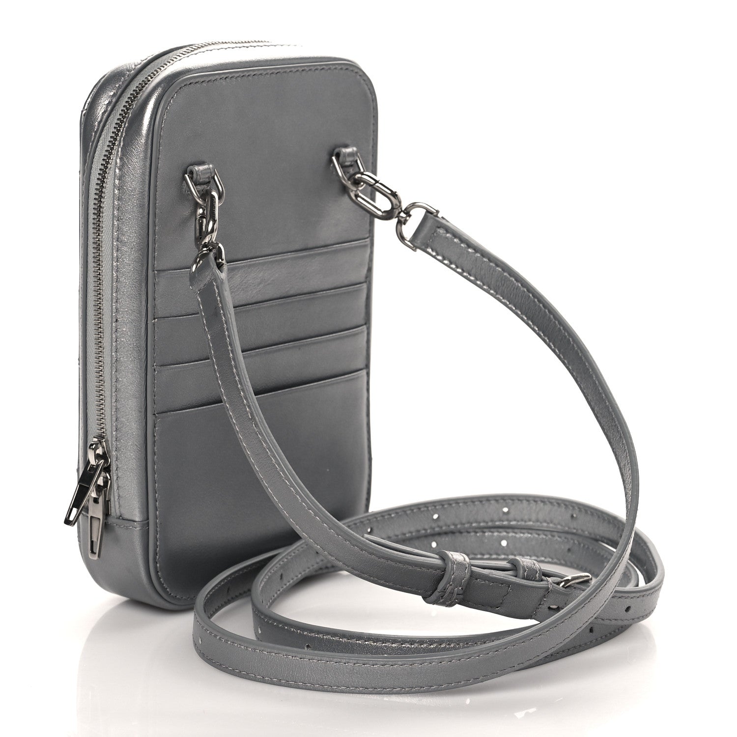Balenciaga Metallic Nappa Calfskin Quilted Touch B Phone Holder Bag Silver 2 of 11